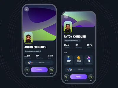 User Profile abstract shapes account details page coins components dailyui dailyui006 design followers followings gems gradient gradient shaped minimal mutual friends profile design rank ui user account page user profile ux
