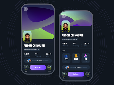User Profile abstract shapes account details page coins components dailyui dailyui006 design followers followings gems gradient gradient shaped minimal mutual friends profile design rank ui user account page user profile ux