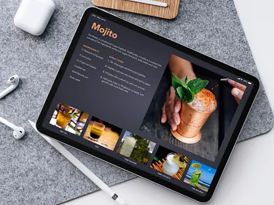 iPad cocktail menu app alcohol app bar beverages cocktail design drink interface ios mojito pub ui user interface ux