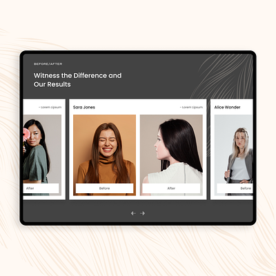 Before/After Section beforeafter design figma hair menu pattern therapist ui ux webflow website