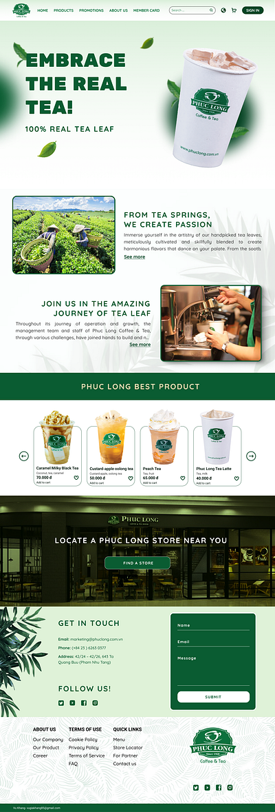 Phuc Long Tea Landing Page branding figma food graphic design landing page ui