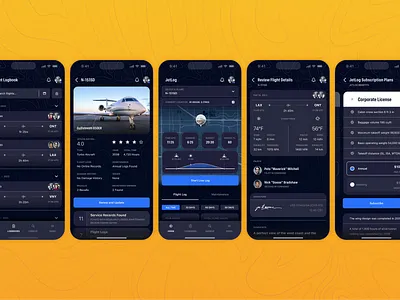 Private Jet Maintenance App aircraft airport app dark flight ios jet log manager mobile pilot plane schedule service subscription ui ux