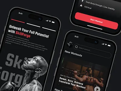 SkillForge app app app design dark mode fitness fitness app gym gym app health app minimal mobile app personal training sport training app traning ui ux workout
