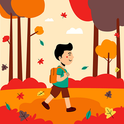 Walking To School Illustration autumn back to school fall free download free illustration free vector freebie illustration kid school vector illustration