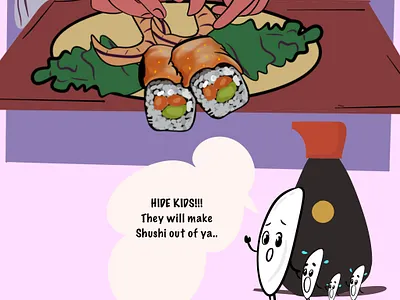 What in the name of a SUSHI! caricature cartoon graphic design illustration vector
