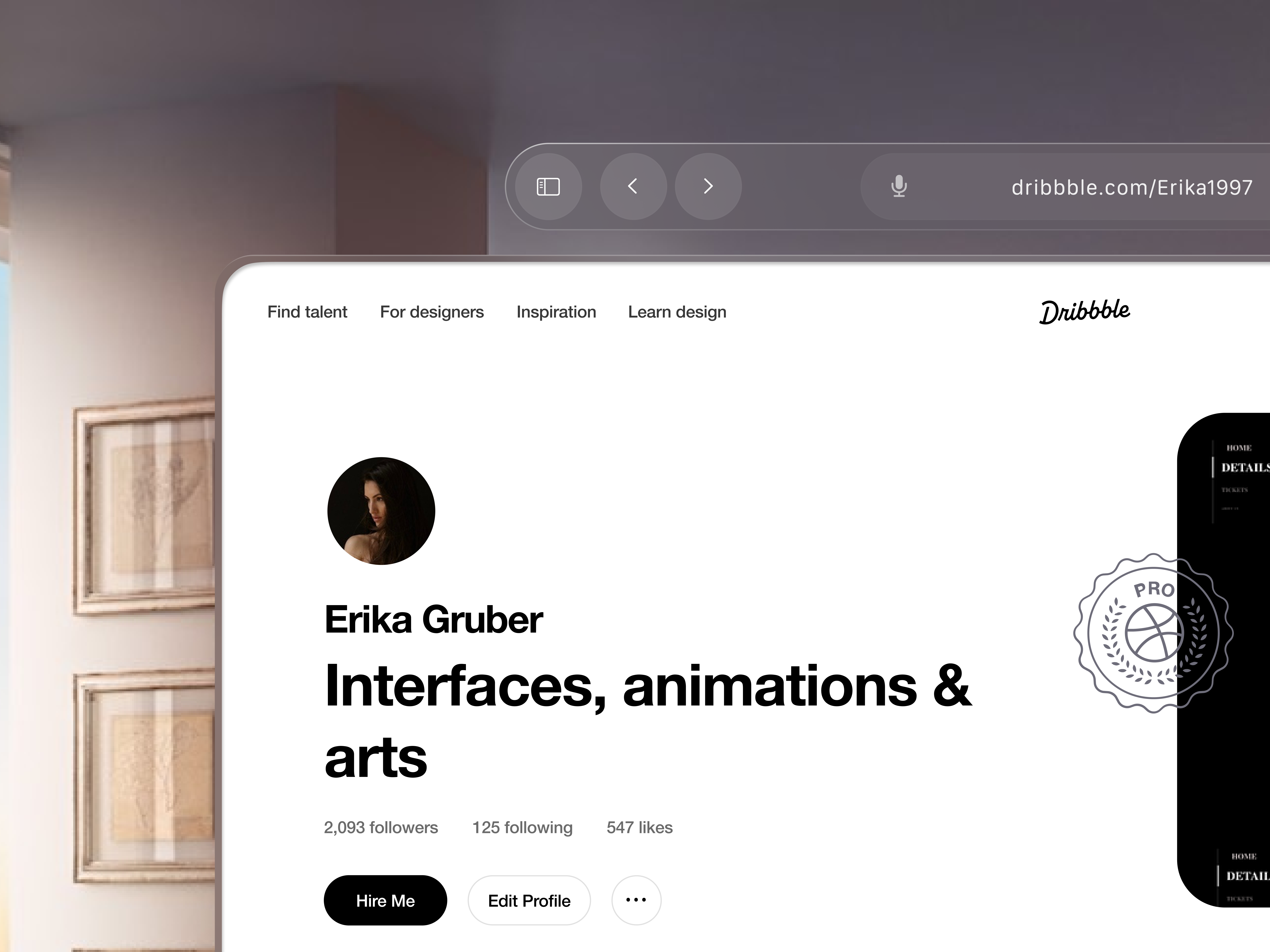 Immersive Dribbble: Design in VR with Vision PRO by Apple 3d apple branding dribbble interface ios logo portfolio redesign ui uiux visionpro