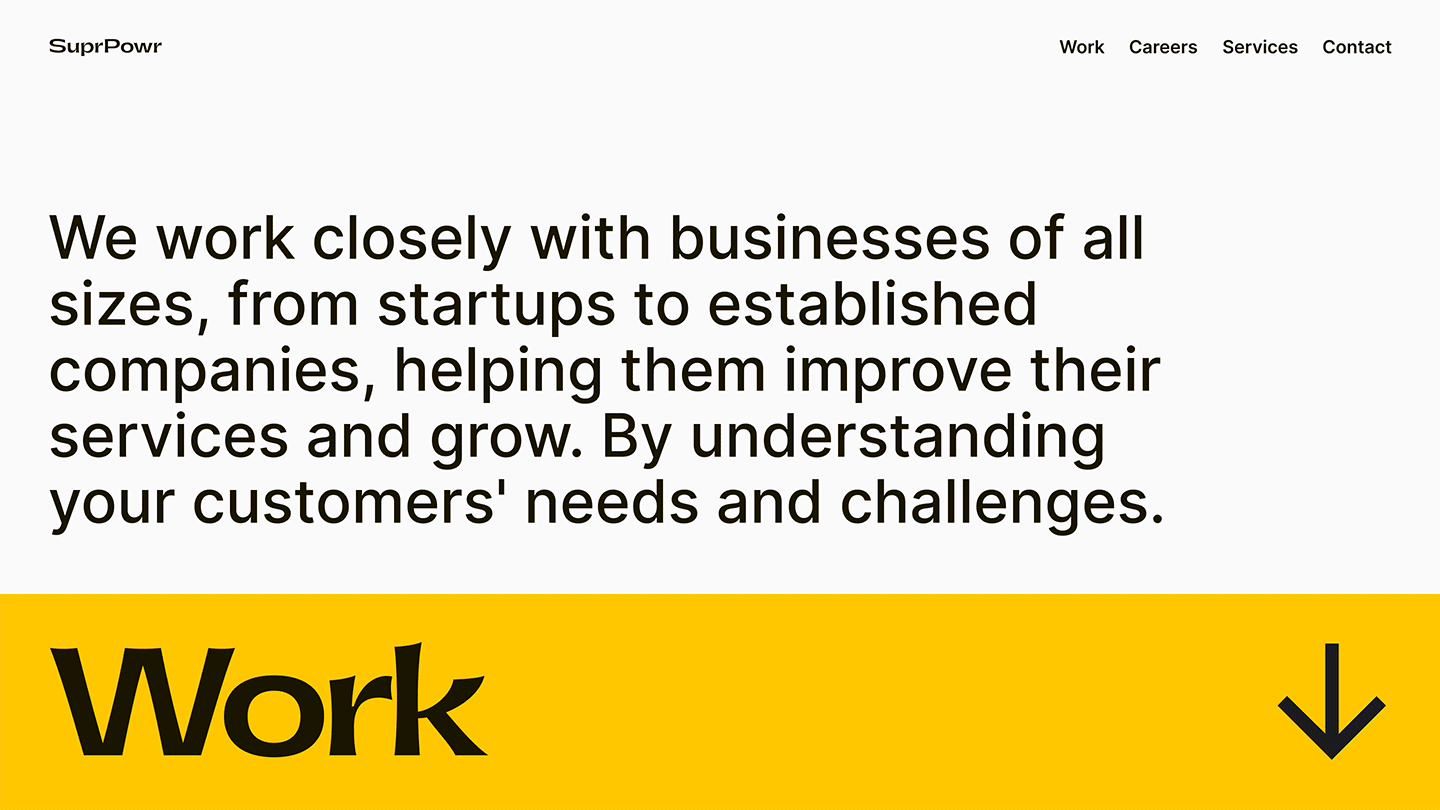 1 Week Discovery Sprint — SuprPowr agency bold branding clean design digital green large typography minimal typography ui ux website yellow