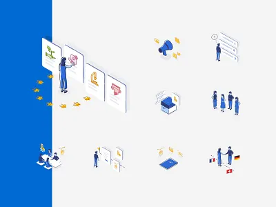 Interreg - European program - Process illustrations art direction blue corporate crossborder doodle europe illustration interreg ui ux website