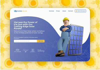 Clean Solar - hero section 3d branding energy graphic design hero motion graphics renewible solar sun ui web webdesign website yellow