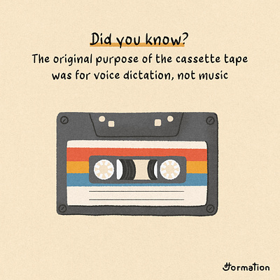 Cassette tape was developed for voice dictation, not music audio cartoon cassette cassette tape digital art digital illustration drawing fact fun fact history illustration music tape
