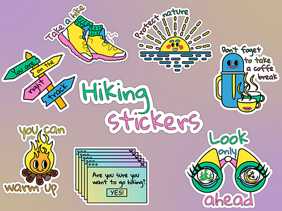 A set of stickers in the style of the 2000s. Bright and positive 2000x design designer graphic design hiking illustration set set of stickers stickers vector y2k