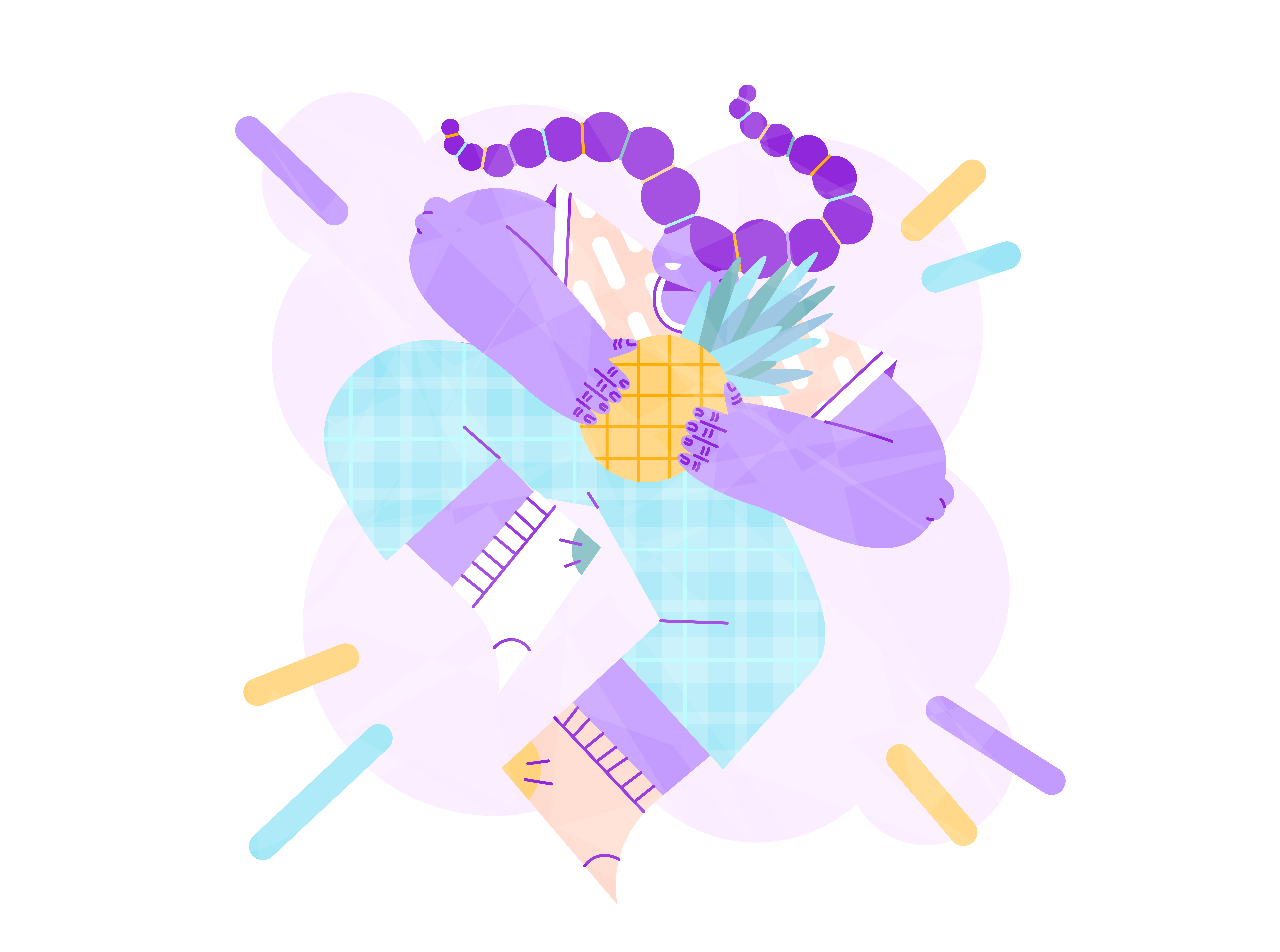 Pineapple character child flat flat illustration girl pineapple purple simple vector illustration