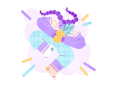 Pineapple character child flat flat illustration girl pineapple purple simple vector illustration