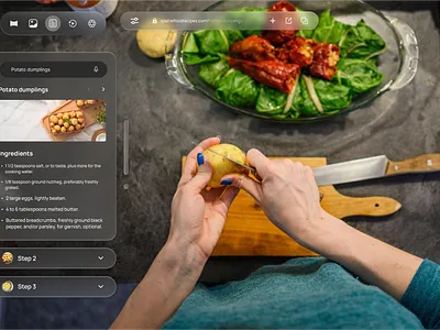 Recipe Finder - Vision Pro Concept agicent cook cuisine culinary adventure design food recipe food recipe cooking future tech innovation live reading recipe finder spatial design spatial design ui spatial ui stream technology ui ux vision pro