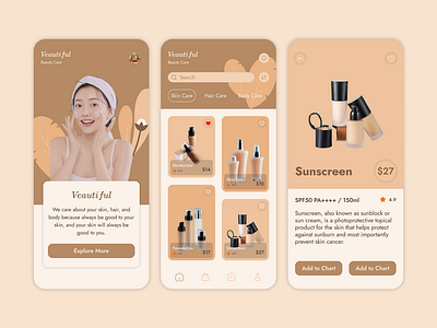 Daily UI Challenge - D12 - a Veautiful beauty care mobile app app beauty care app body care app branding daily ui challenge design design beauty cara e commerce hair care app mobile app skin care app ui uidesign veautiful beauty care