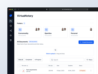 Web3 VirtuaNotary - Dashboard Design contract crypto dashboard document signing documents file manager files modern signing ui ux web3