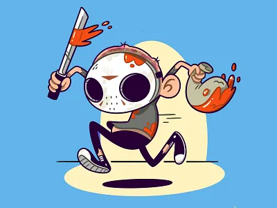 Run Little Jason, Run! (Colour) blake stevenson cartoon character design creepy cute design friday the 13th halloween horror illustration jason jetpacks and rollerskates logo retro scary ui