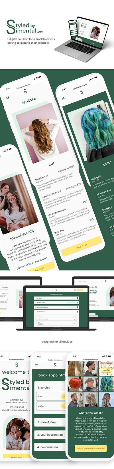 Styled by Simental - Responsive Website branding design graphic design green hairstyling logo salon salon website styled ui ux