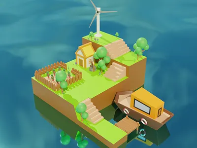 Farm Island 3d blender cartoon design environment farm game garden illustration low poly render