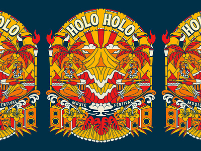 Holo Holo Fest - Illustration apparel beach branding geometric illustration line lineart logo merch merchandise minimal monoline mountain palm