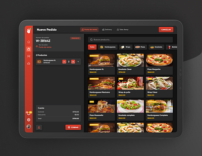 Restaurant POS System app dark delivery design food hamburger money order payment pos restaurant tablet ui ux