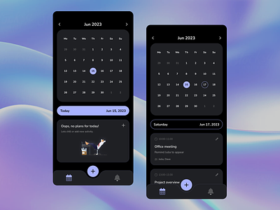 Calendar App app calendar calendarapp darkmode day design mobileapp month organise organize plan purple ui uidesign uiux ux uxui violet website