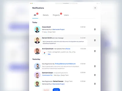 Notifications UI🔔 dashboard design data visualization design design graphic design landing page minimal design minimal webapplication notification notification improvement notifications ui popular design product design project design ui uiux website