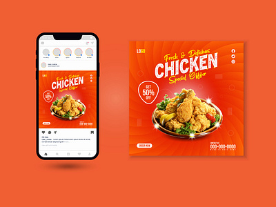 Chicken Fast Social Media banner design template offer