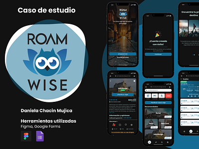 Caso de estudio UX UI - Roam Wise app branding figma graphic design mobile app ui design user interface user research user testing ux design