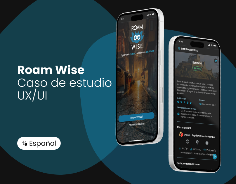Caso de estudio UX UI - Roam Wise app branding figma graphic design mobile app ui design user interface user research user testing ux design