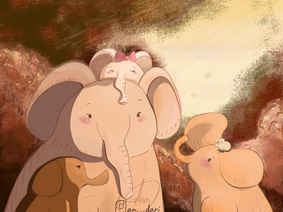 Elephant Family cartoon children children illustration cute still elephants family pencil ps