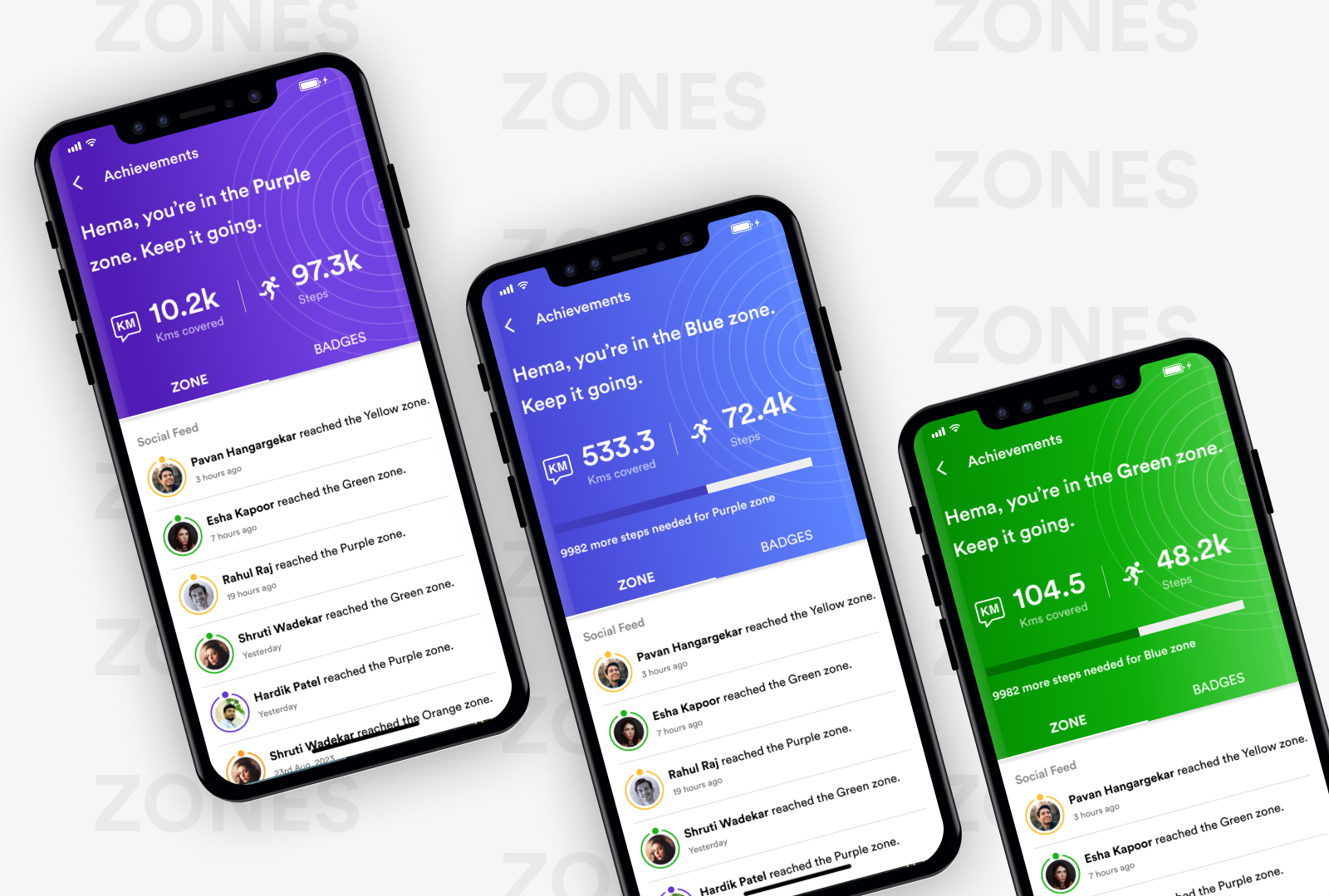 Feetapart Zones app colors fitness mobile product design typography ui