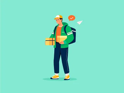 Delivery Man - Flat Vector Illustration branding commerce delivery delivery man design flat graphic design icon illustration mail man man startup stock tech ux vector