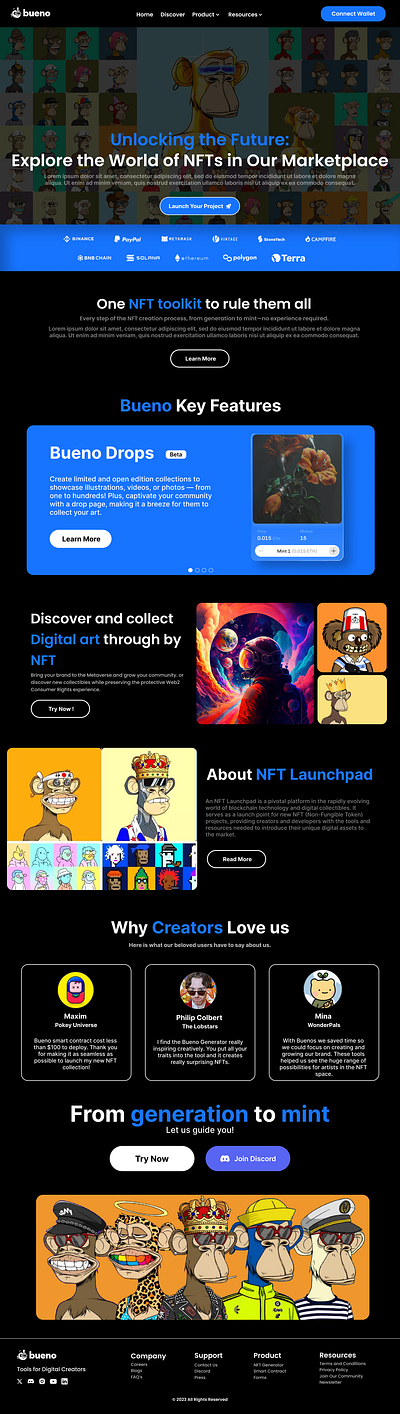 Bueno: NFT Launchpad landing page ui web design