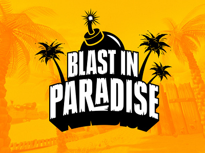 Blast in Paradise area bomb branding explosion hawaii illustration island lettering lockup logo palm tree paradise rocket tiki tropical type typography videogame wordmark