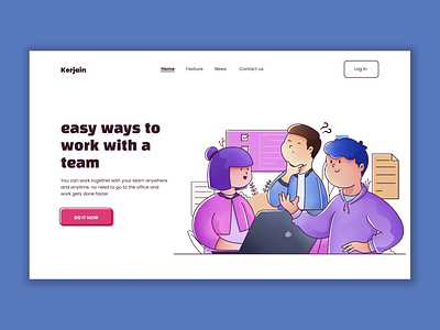 Kerjain📝 - Home page collaboration design flat home page illustration modern office online task teamwork together web work together
