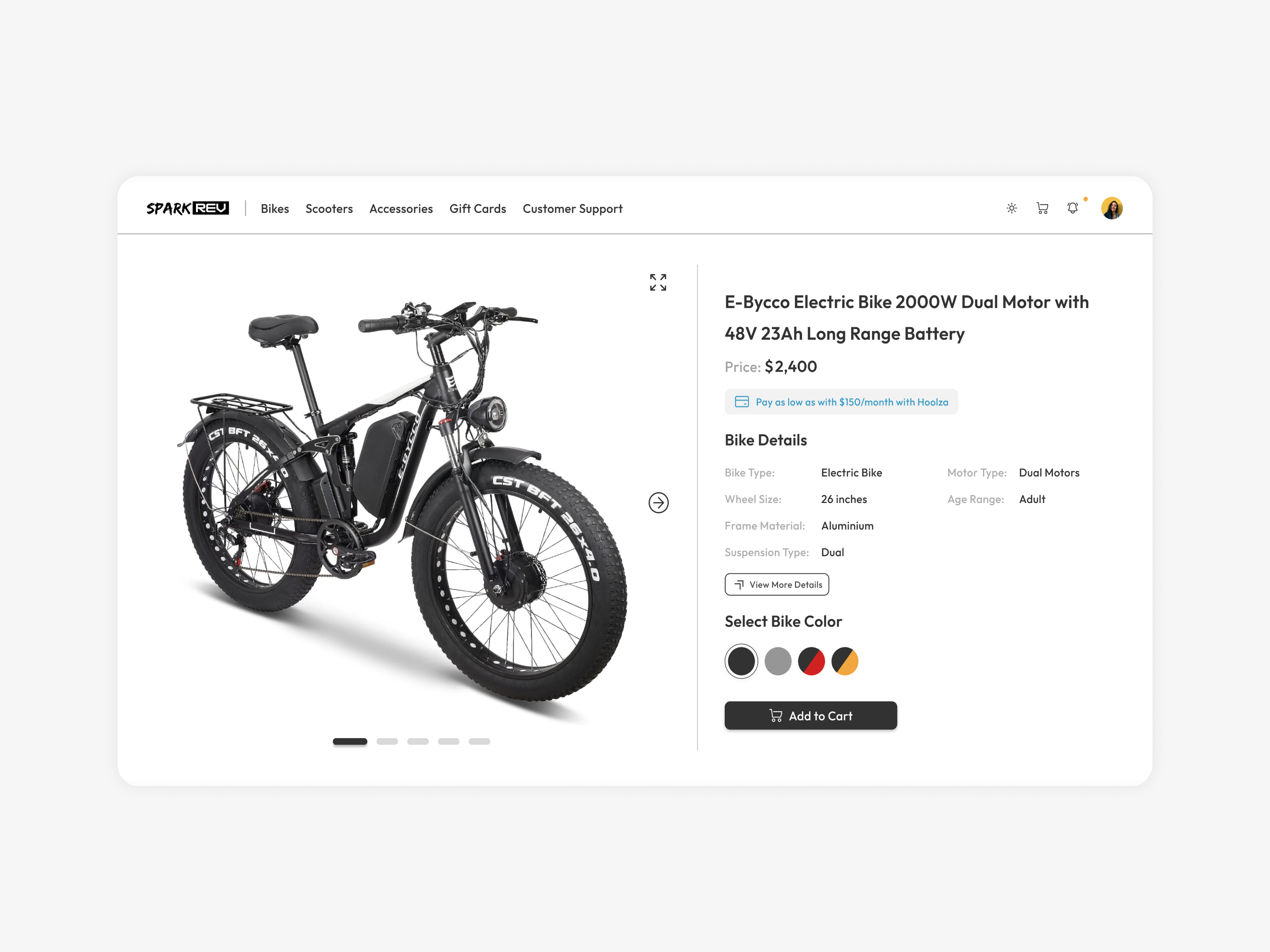 SparkRev - Online Bike & Accessories Store bike shop creative creative designs dailyui design designinspiration dribbble ebike ecommerce electric bikes graphic design online bike store online shopping online store ui uidesign uiux ux web design web ui