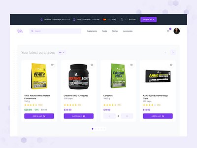 Online store with suplements delivery select e commerce ecommerce online store payment button payment process payment select product card shopping cart ui ux