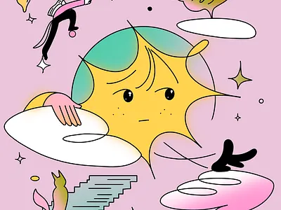 Moody Sun 2d character flat illustration shapes simple sun