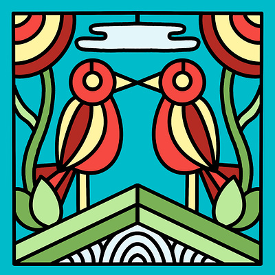 Redbird Stained Glass illustration redbirds stained glass symmetrical
