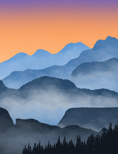 Sunset and mountains design graphic design illustration procreate ui