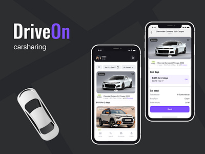 DriveOn – Carsharing Agregator – Mobile App agregator car carsharing illustration mobile app rent car