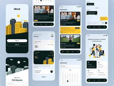 7th Heaven Building Management UI app building community dashboard data design heaven ios maintenance management message minimal mobile noticeboard schedule smooth ui userexperience userinterface ux