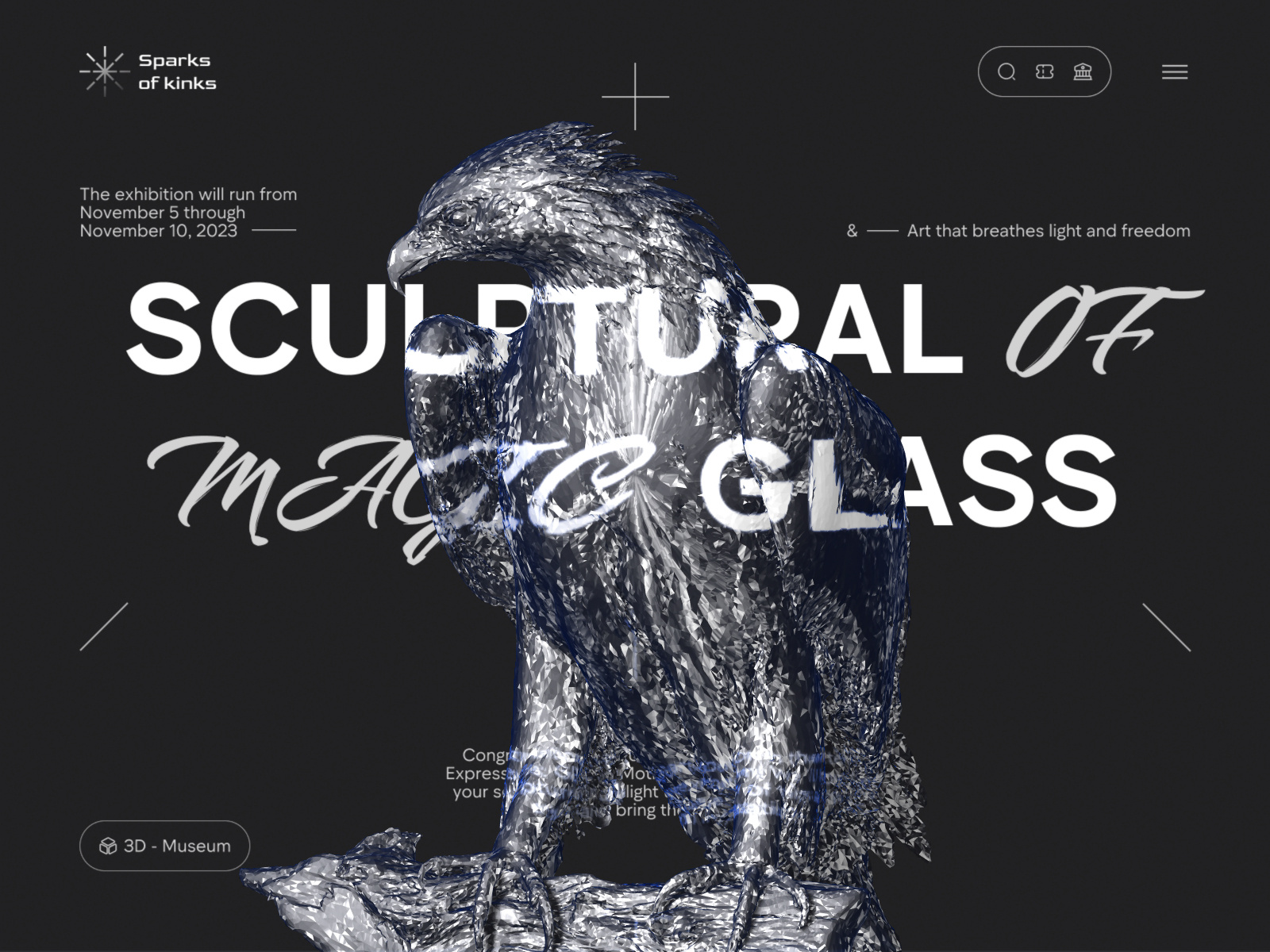 Sparks of Kinks website glass sculpture concept 3d animation concept design exhibition glass graphic design motion graphics museum typography ui ux web website