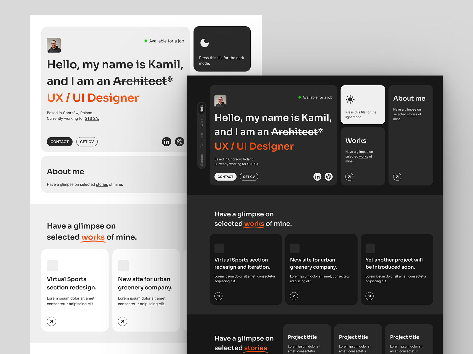 Bento portfolio page design by Kamil Łempiński on Dribbble