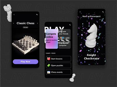 Chess App - UI concept 3d animation app chess con concept dark design playchess ui