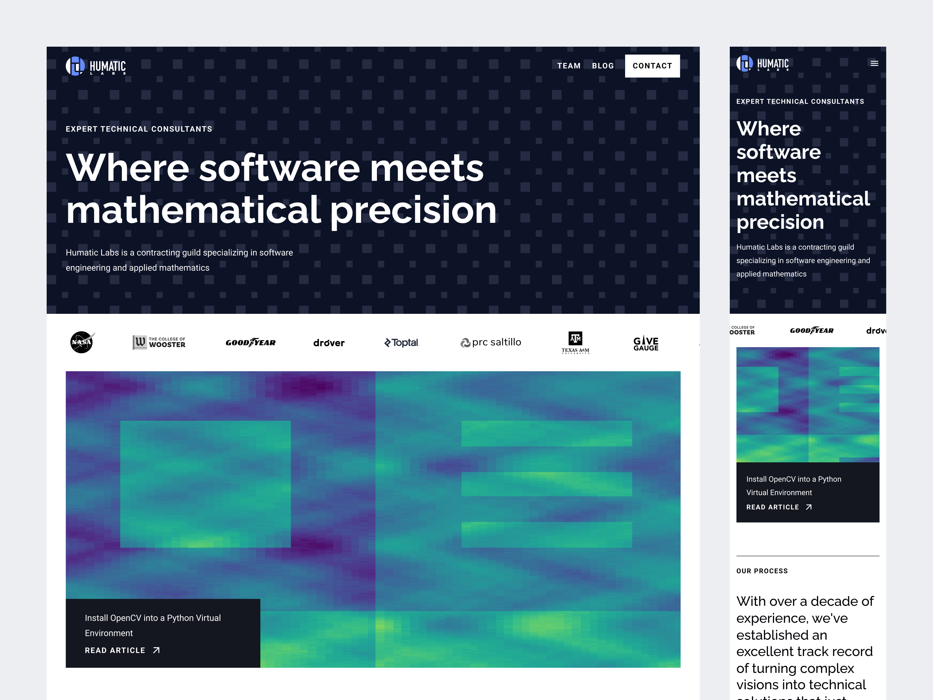 Marketing Website for Software Engineering Agency above the fold design desktop engineering hero hero section homepage it marketing mathematics mobile programming responsive responsive design responsive ui social proof software ui ux web