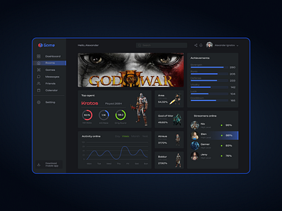 Dashboard аor the game "God of war" design ui ux веб