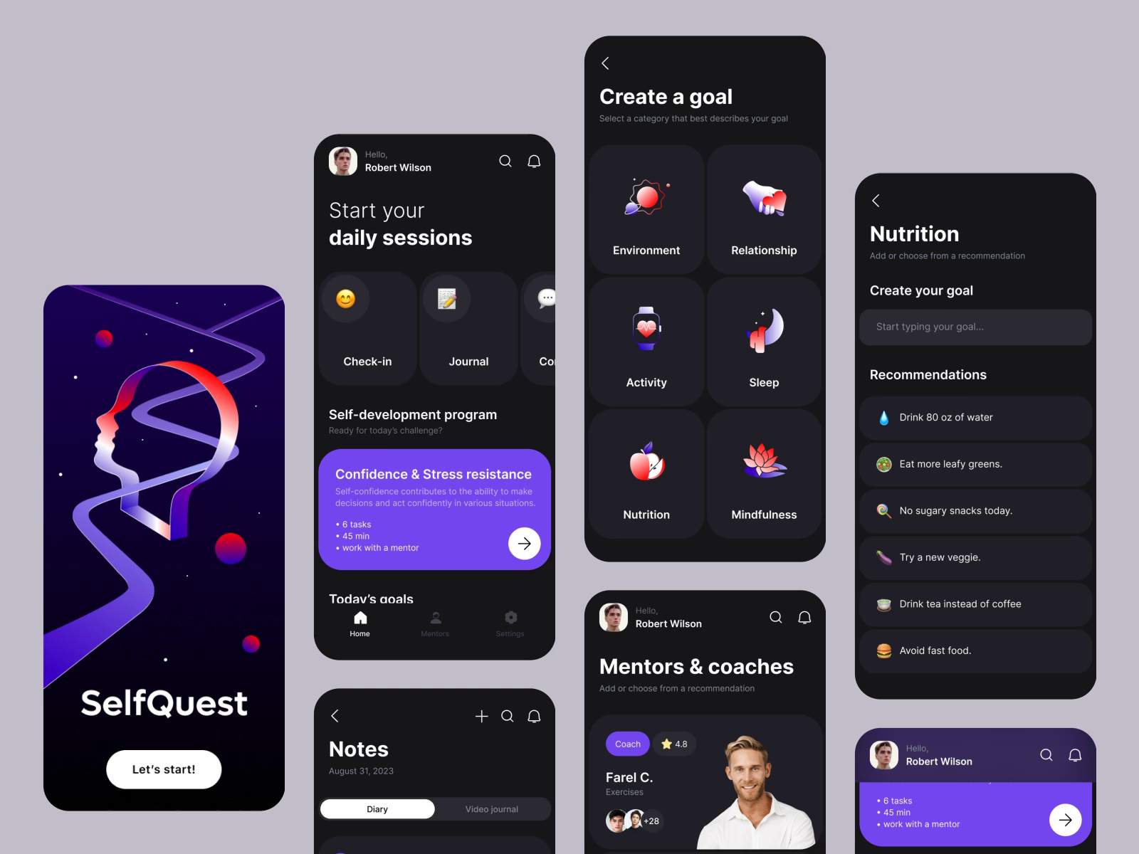 SelfQuest mobile app interaction by Taras Migulko for Emote on Dribbble SelfQuest mobile app interaction by Taras Migulko for Emote on Dribbble