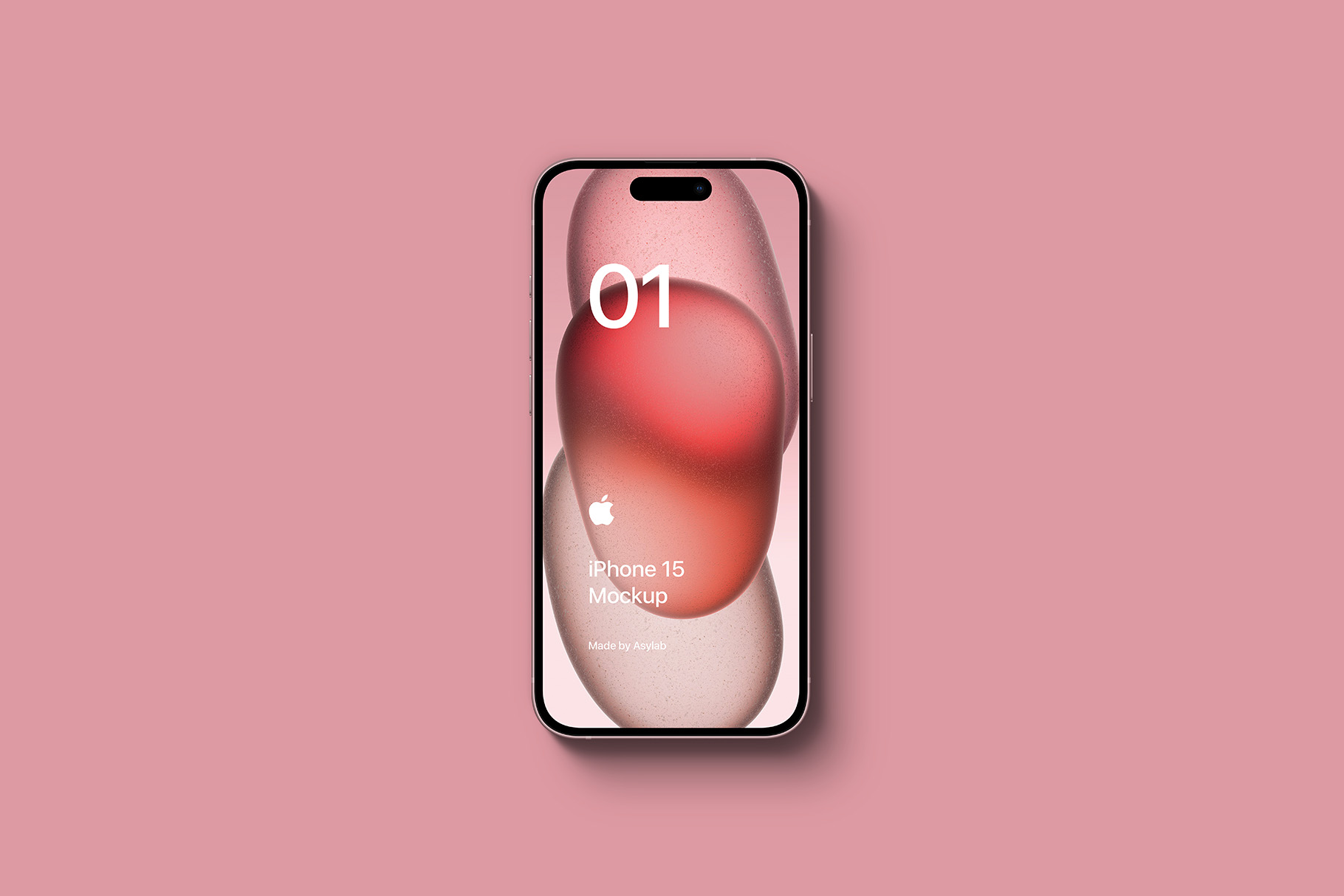 Apple iPhone 15 Plus Pink. Mockup front screen phone and back side